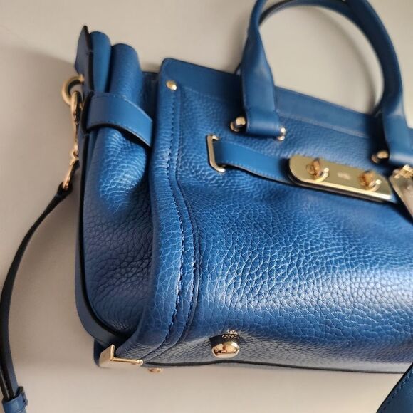 Coach Swagger Pebble Leather Tote In Denim - Picture 3 of 16
